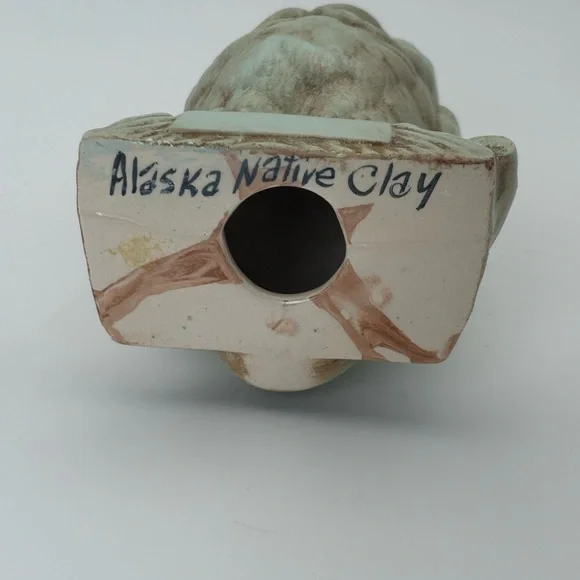 Rustic Vintage Owl Sculpture in Distressed Blue-Green and Brown -Alaskan Clay - Picture 5 of 9